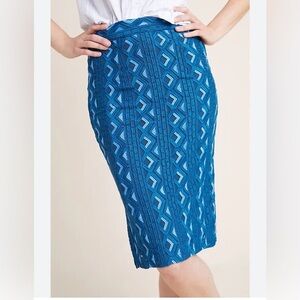 Anthropologie Sienna Embroidered Blue Bohemian Midi Pencil Skirt Size 0.